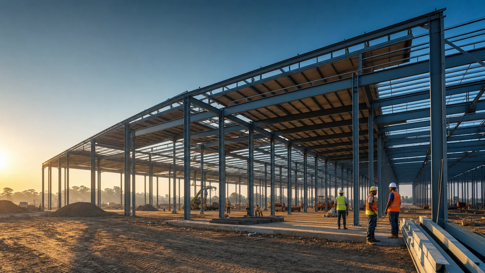 Structure métallique industrielle en construction